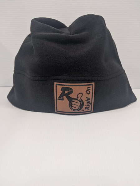 Right On! Fleece Beanie – Faux Leather Patch