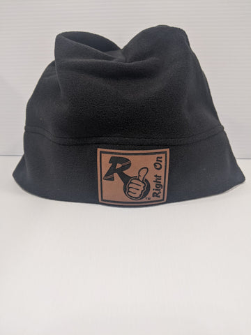 Right On! Fleece Beanie – Faux Leather Patch